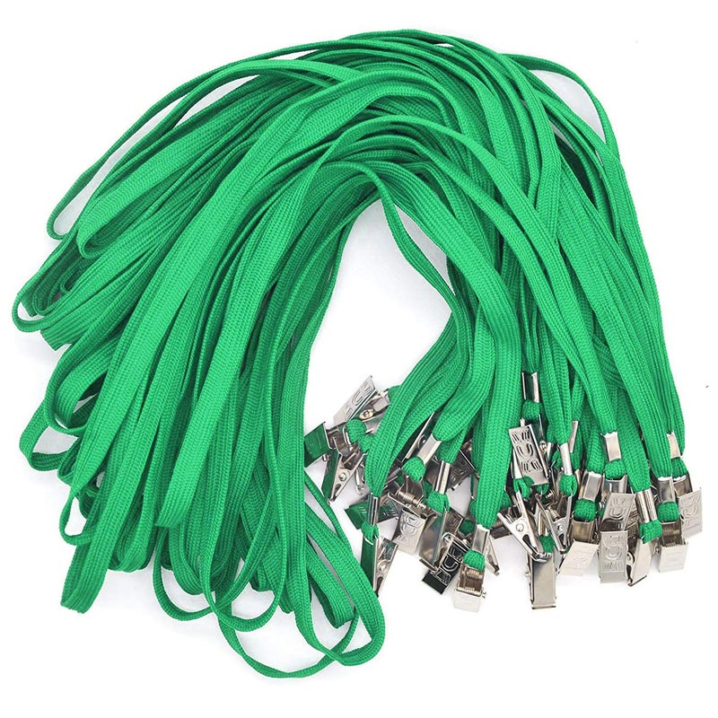 Bird Fiy Green Lanyards 100 Pack Bulk Badge Lanyards with Clip Neck Flat Lanyard with Badge Lanyard Bulldog Clip - Image 1
